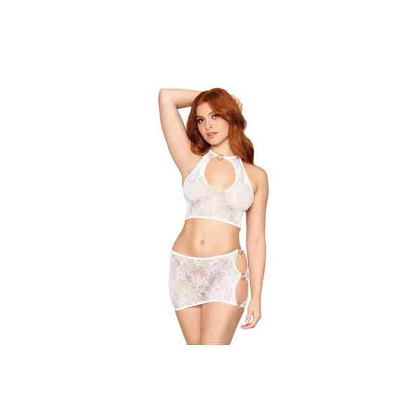 Dreamgirl 13309 Seamless Lace Bralette and Mini-Skirt Set with Gold-Heart Details