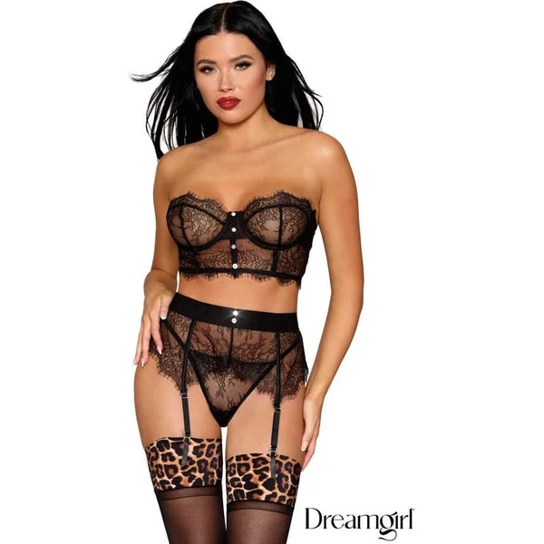 Dreamgirl Lingerie - 3 pc fringed lace set 13482