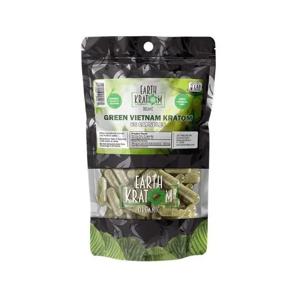 Earth Kratom 65ct Capsules Green Vietnam