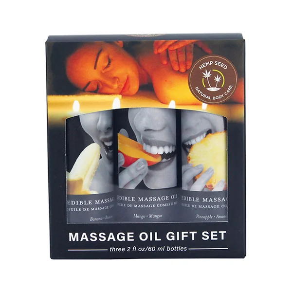EDIBLE OIL MASSAGE GIFT SET BOX 3 2OZ BOTTLES TROPICAL