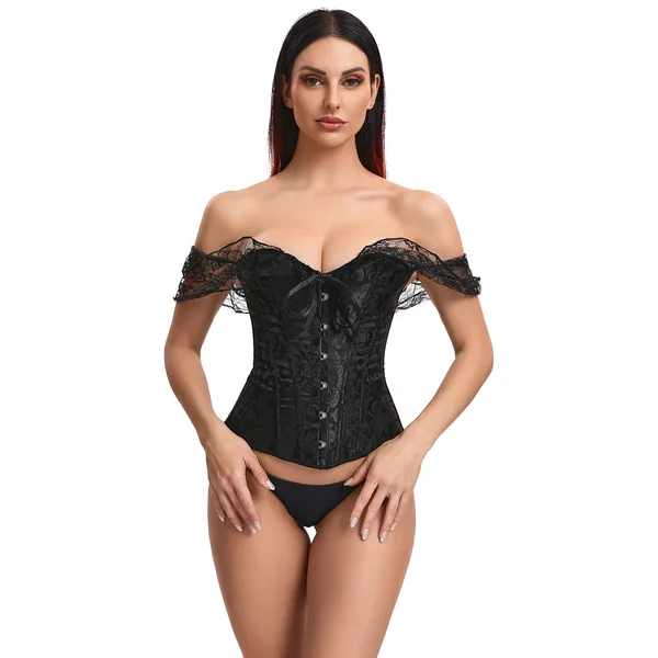 Elegant Black Off-Shoulder Lace Victorian Corset With Panties by My Secret Drawer®