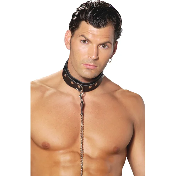Elegant Moments Mens Leather Collar With O Ring Detail