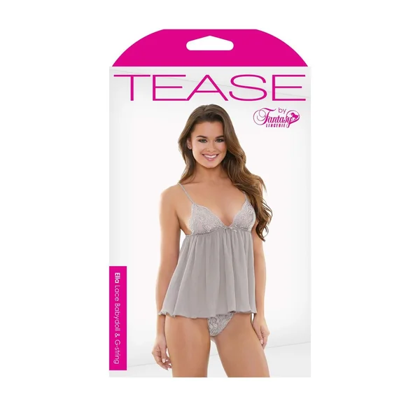 Ella Lace Babydoll and G-String - Dove-gray - S-m