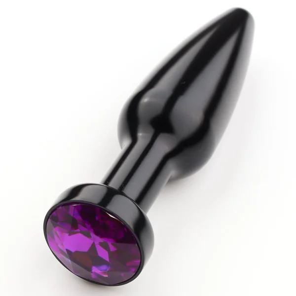 Elongated Tapered Metal Butt Plug With Round Gem
