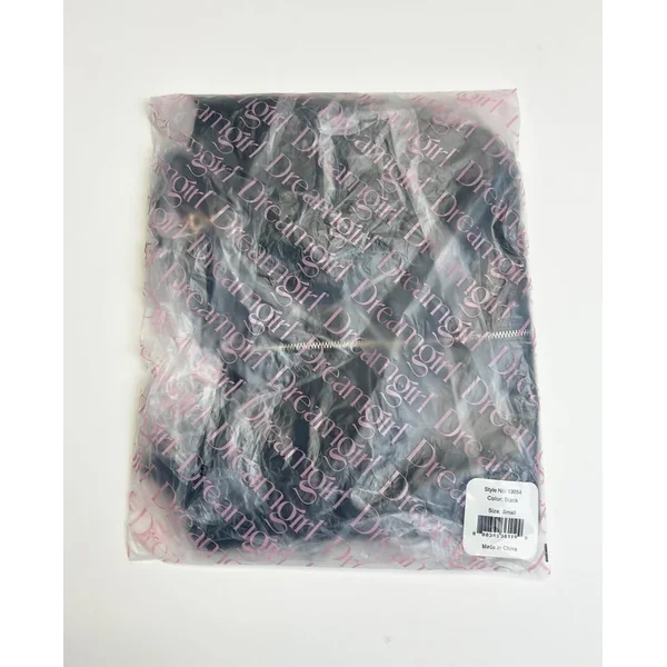 Embroidered Stretch Faux Leather and Mesh Chemise – Black MD