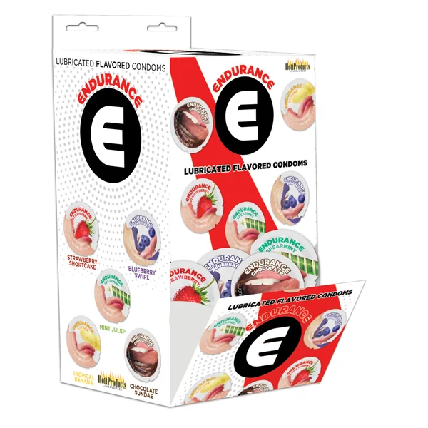 ENDURANCE FLAVORED CONDOMS ASST FLAVORS 144 PCS WALL MOUNT