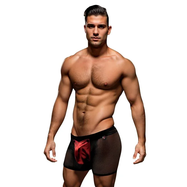 Envy Snap Down Mesh Boxer Brief Black Red LXL