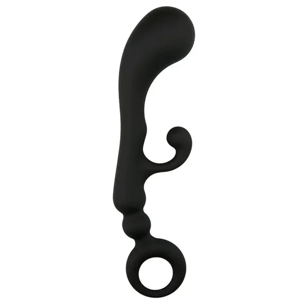 Ergonomic Black Silicone Anal Plug with Curved Design & Suction Cup Base