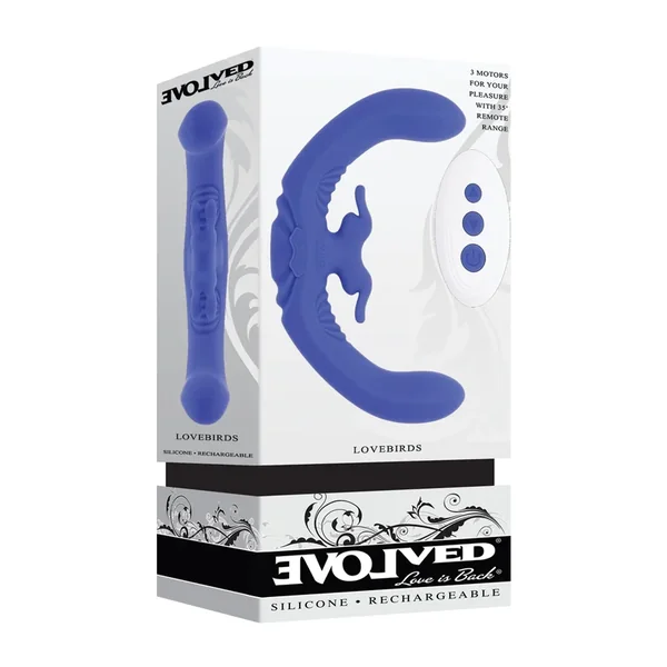 Evolved Lovebirds Curved Dual-Ended Rabbit Vibe w/Remote Control – Blue