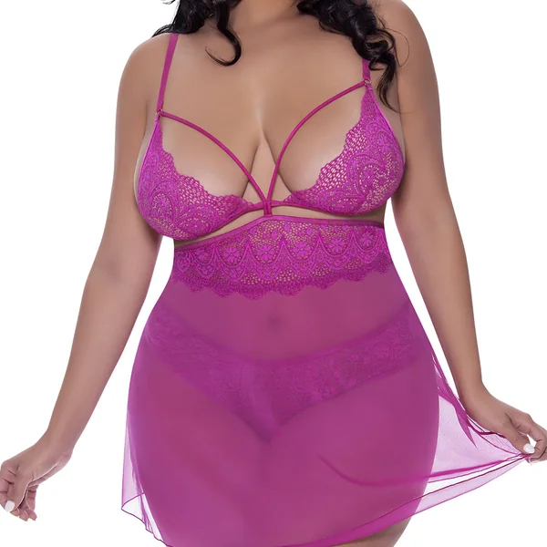 Exposed Berrylicious Cutout Babydoll & Crotchless Panty Set - Curvy
