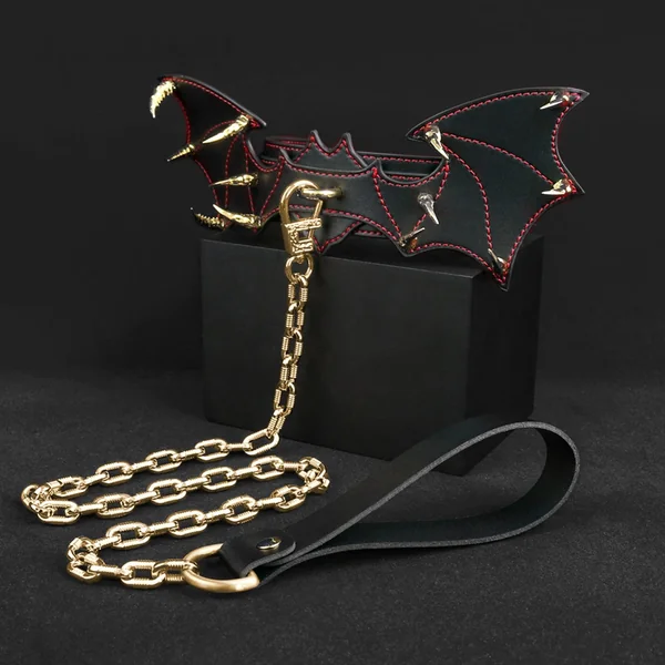 Fantasy Bat-shaped Leather BDSM Collar - Master-Slave Training Strap-on Bondage Toys