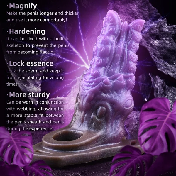 Fantasy Octopus Penis Sleeve Extender – Purple Silicone Cock Sleeve with Biologic Texture for Intense Male Pleasure