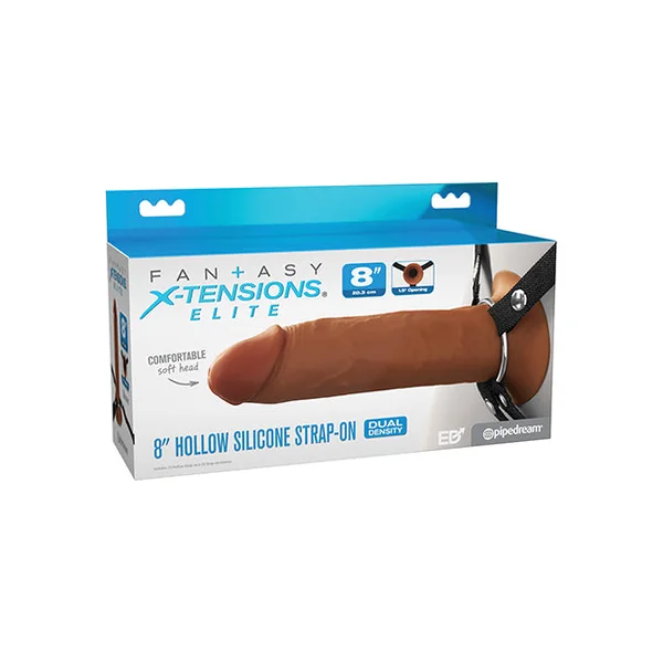 Fantasy X-Tensions Elite 8" Silicone Hollow Strap-on w/Harness - Brown