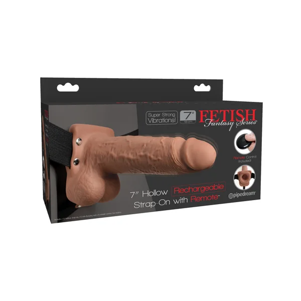 FETISH FANTASY 7 IN HOLLOW RECHARGEABLE STRAP-ON REMOTE TAN
