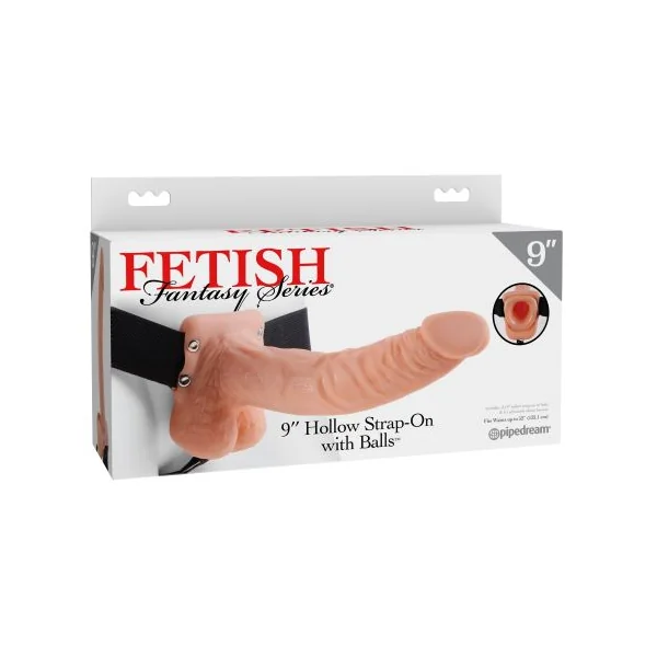 FETISH FANTASY 9 HOLLOW STRAP ON W/BALLS FLESH “