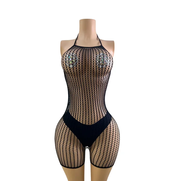 Fishnet Backtie Romper (SHORT) -#009