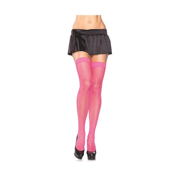 Fishnet Thigh Highs - One Size - Neon Pink