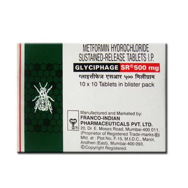 FRANCO INDIAN PHARMACEUTICALS GLYCIPHAGE SR 500mg TABLET (10 Tablets)