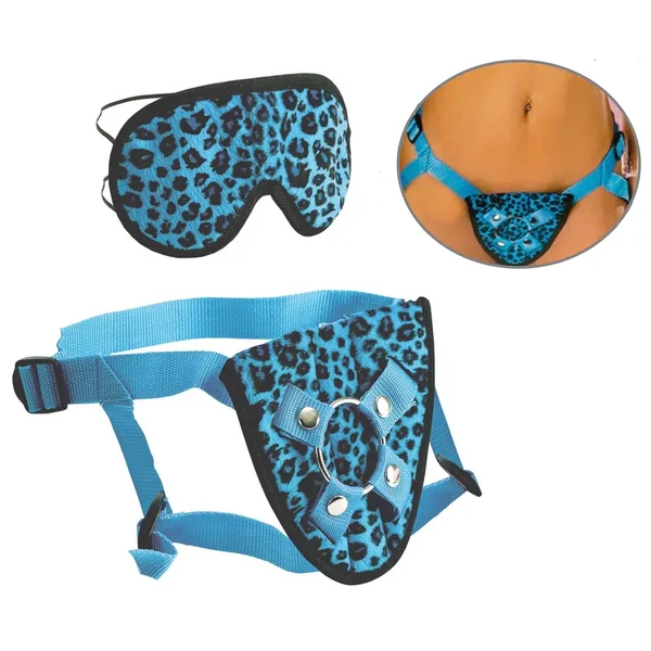 Furplay Strap On Harness And Mask Set Blue Leopard