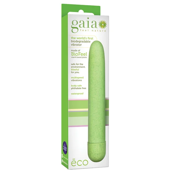 Gaia Eco: Plant-Based 7" Slim Multispeed Vibrator in Green - Made from Sustainable BioFeel