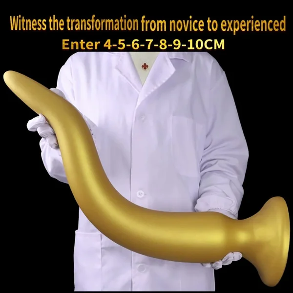 Giant Long Fantasy Tentacle Dildo Butt Plug – Gold Silicone Anal Expansion Sex Toys for Women