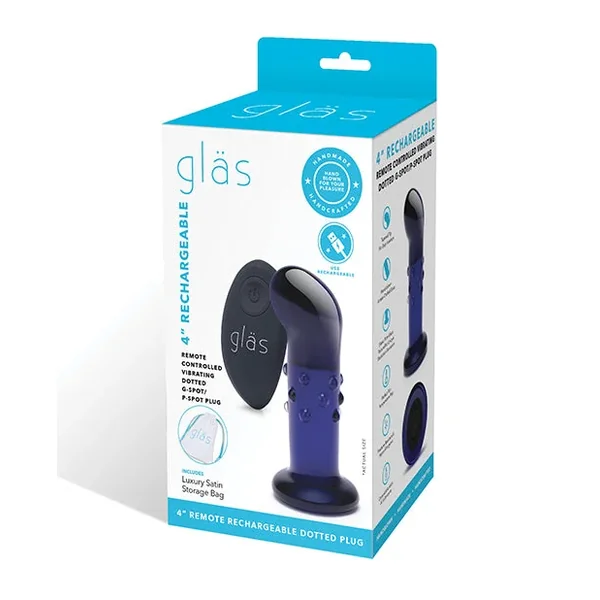 Glas 4″ Rechargeable Vibrating Dotted G Spot/P Spot Plug – Blue