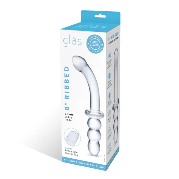 GLAS 8 RIBBED G SPOT GLASS DILDO “