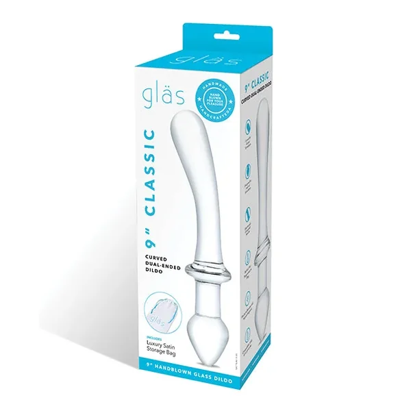 Glas 9″ Classic Curved Dual Ended Dildo – Clear