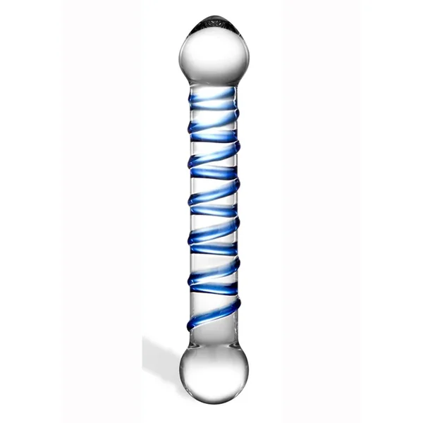 Glass Spiral Glass Textured Dildo 6.5in – Clear/Blue
