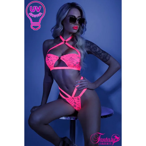 Glow Lace Cage Bra & Panty by Fantasy Lingerie