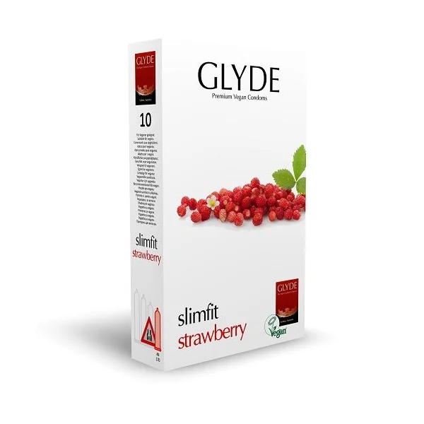 Glyde Ultra Slimfit Strawberry Flavour Vegan Condoms 10 Pack