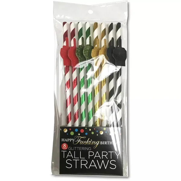 Happy Fucking Birthday Tall Party Straws 8pk by Little Geenie