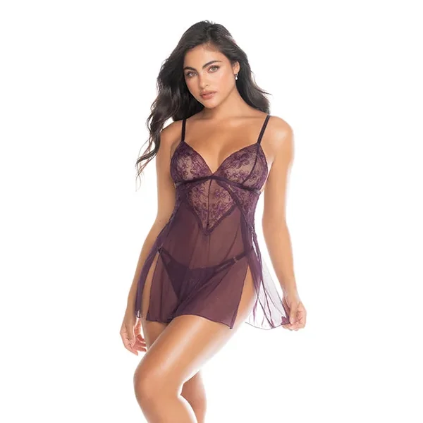 Hella Raw Lace and Mesh Baby Doll w/Thong – Mulberry
