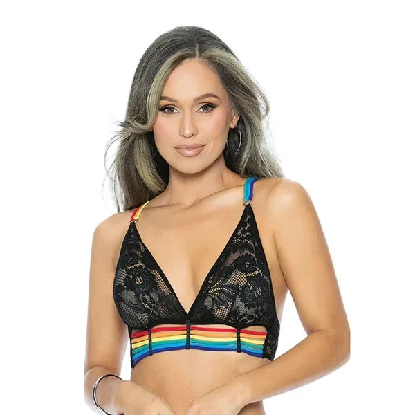 Hella Raw Pride Lace Rainbow Strappy Halter Top Black O/S