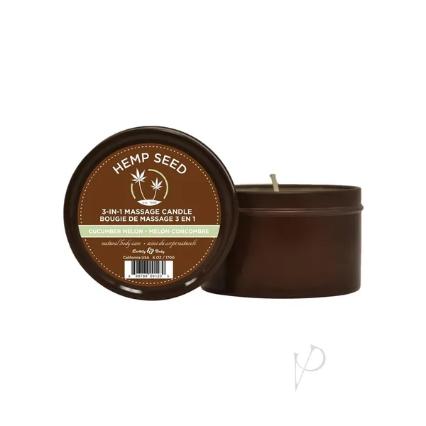 Hemp Seed 3 In 1 Massage Candle 100% Vegan Cucumber Melon 6 Ounce