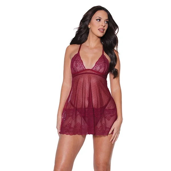 Holiday Soft Underwire Babydoll & Thong Merlot