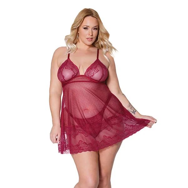 Holiday Soft Underwire Babydoll & Thong Merlot