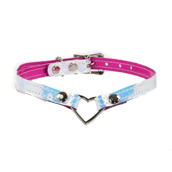 Holographic Rainbow Patent Small Heart Collar*