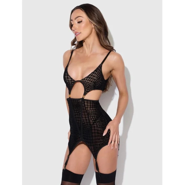 House of Desire Snake Velvet-Burnout Mesh Chemise & G-String Set