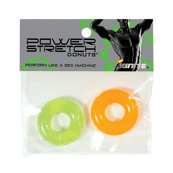Ignite Power Stretch Donut Cock Ring - Orange-green Pack Of 2