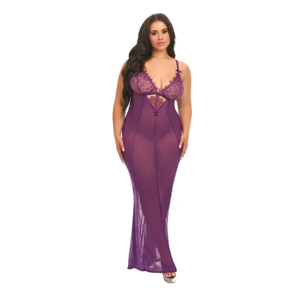 Katana Mesh & Eyelash Lace Gown - Purple 1X/2X