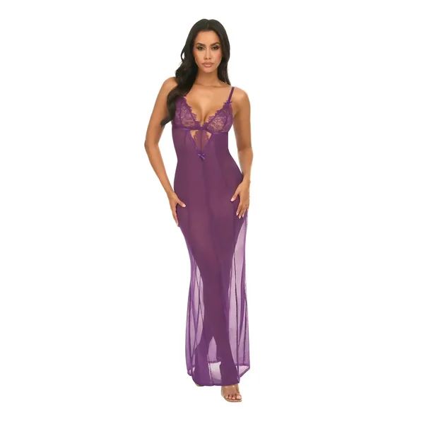 Katana Mesh & Eyelash Lace Gown – Purple S/M