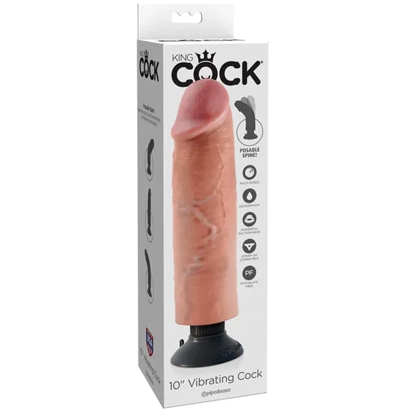 King Cock 10″ Vibrating Cock – Flesh