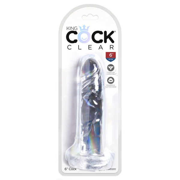 KING COCK CLEAR 6 IN COCK W/O BALLS