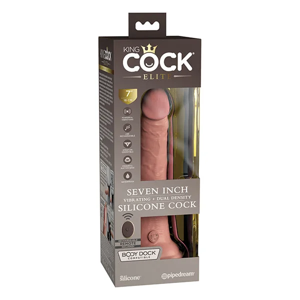 King Cock Elite 7" Dual Density Vibrating Silicone Cock W-remote - Light
