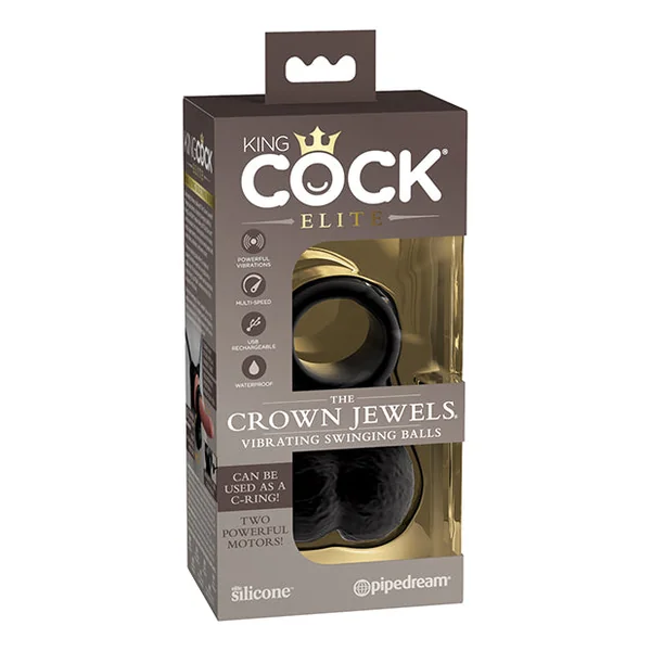 King Cock Elite The Crown Jewels Vibrating Swinging Balls - Black