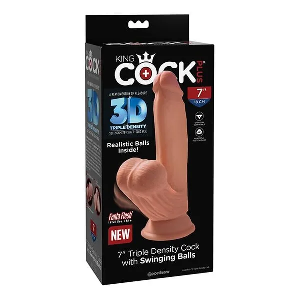 King Cock Plus 7" Triple Density Cock W-swinging Balls - Tan