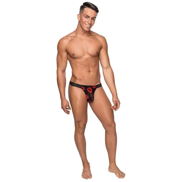 Kiss Me Stretch Mesh Micro Thong V Blk-rd S-m