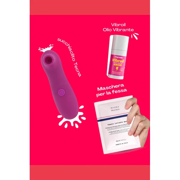 Kit-Trovaunamica: Succhiaclitoride, Olio Vibrante e Maschera Vulvare
