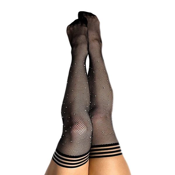 Kix'ies Angelica Fishnet Rhinestone Thigh High Black C